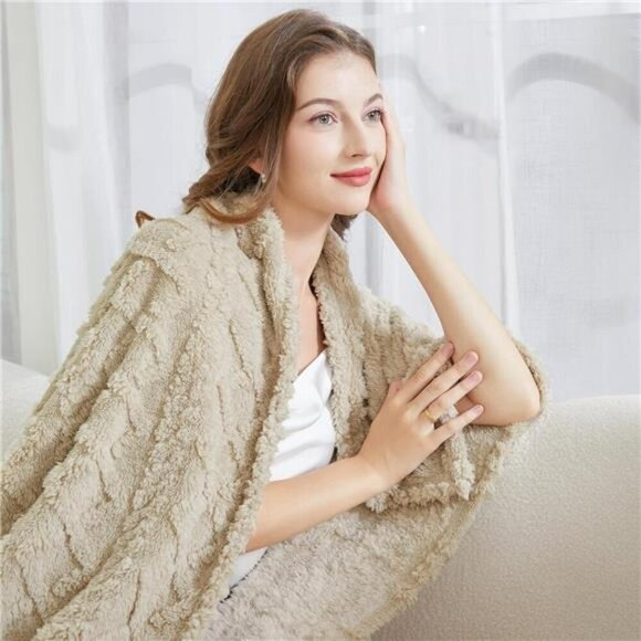 Fleece Throw Blanket Lightweight Fuzzy Throw Blanket Couch 50"x60" Khaki - Picture 6 of 7